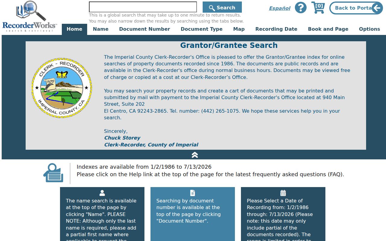 Calexico people search RecorderWorks grantor grantee portal