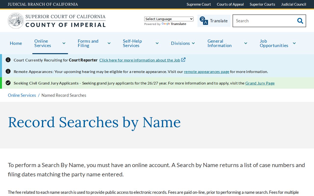 Calexico people search Imperial court paid name search