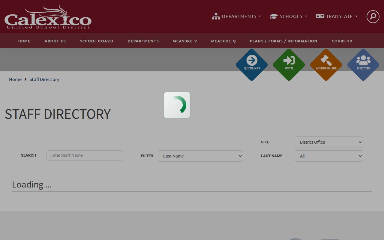 Calexico Unified School District staff directory landing page