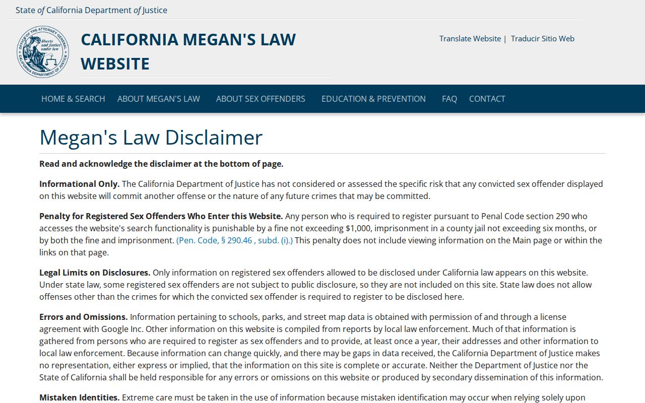 Calexico public records California Megan's Law registry search page
