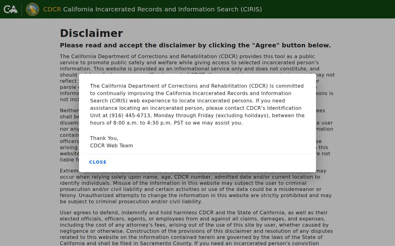 Calexico public records CDCR incarcerated person lookup screen